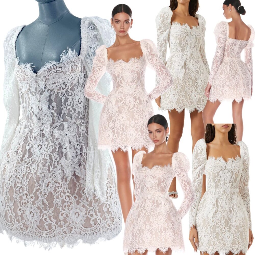 🆕 BRONX & BANCO 🧿 NWOT Colette Lace Long Sleeve Mini Dress, White Sz XL / US10